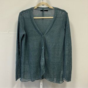 Jarbo Linen Knit Sweater Button Cardigan Oversized Relaxed Fit Blue Gray XS/S